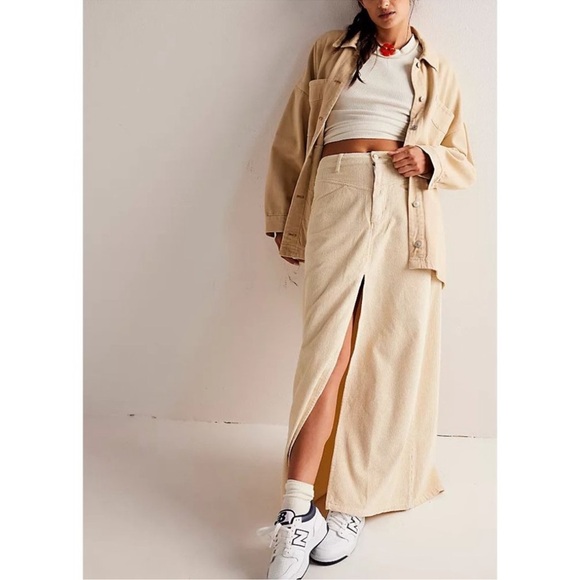 NEW Free People We The Free Come As You Are Cord Cream Beechwood Maxi Skirt 6 - Picture 2 of 13